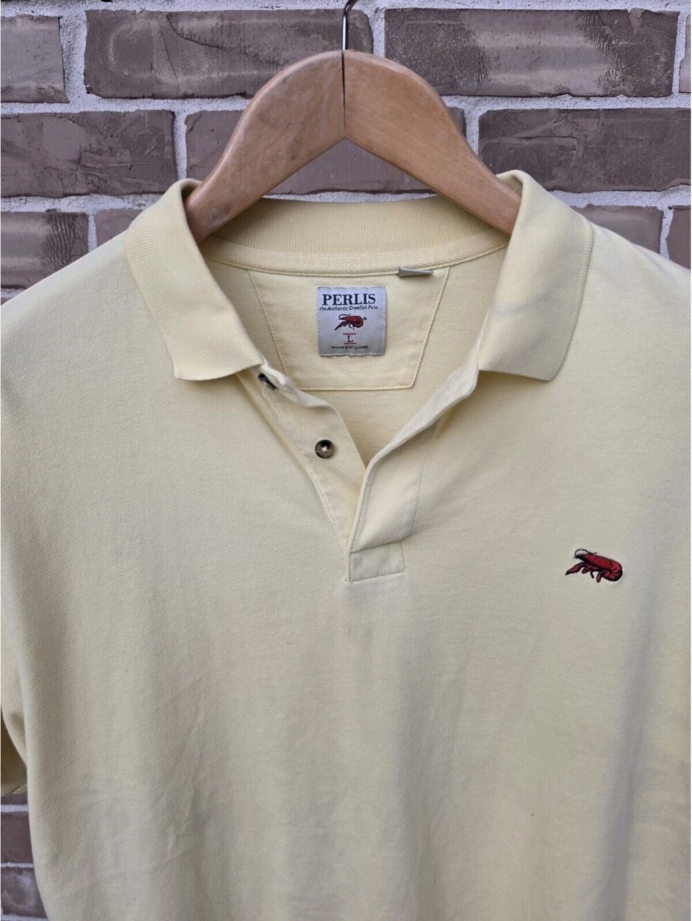Perlis Authentic Crawfish Polo Shirt Mens L Yellow Peruvian Cotton Stretch